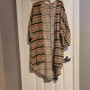 LuLaRoe Sarah Open Front Duster Chevron Knit Cardigan - Orange, Blue, Cream